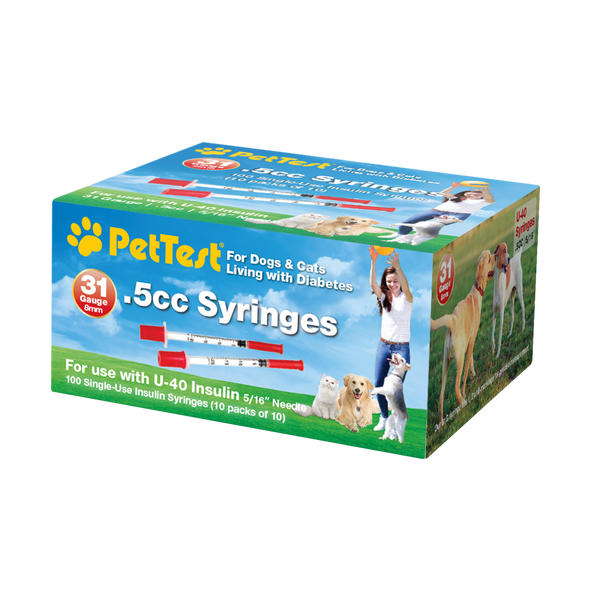 PetTest U-40 Insulin Syringes 31G .5CC 5/16" 100/Box