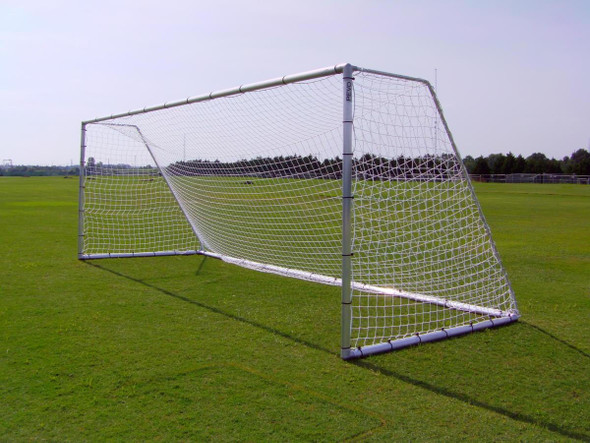 PEVO Soccer Goal Economy Series 8x24 goal side angle view