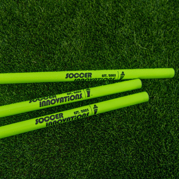 neon green agility poles for grass and turf with spike