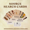 The source search cards fanned out on display.