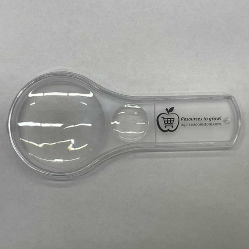 A hand lens with the store logo.