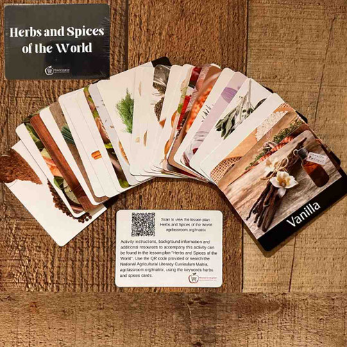 The herbs and spices cards fanned out on display.