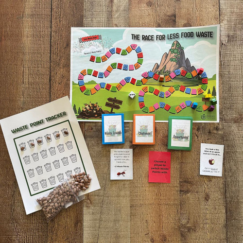 Colorful game board with tracker and cards.