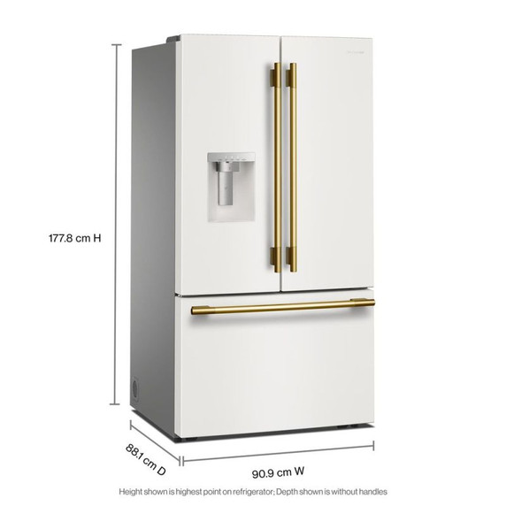 Kitchenaid® 30 Cu. Ft. 36-Inch French Door Refrigerator with Exterior Water and Ice Dispenser and Wood-Look Sliding Tray in Porcelain White KRFF436SPL