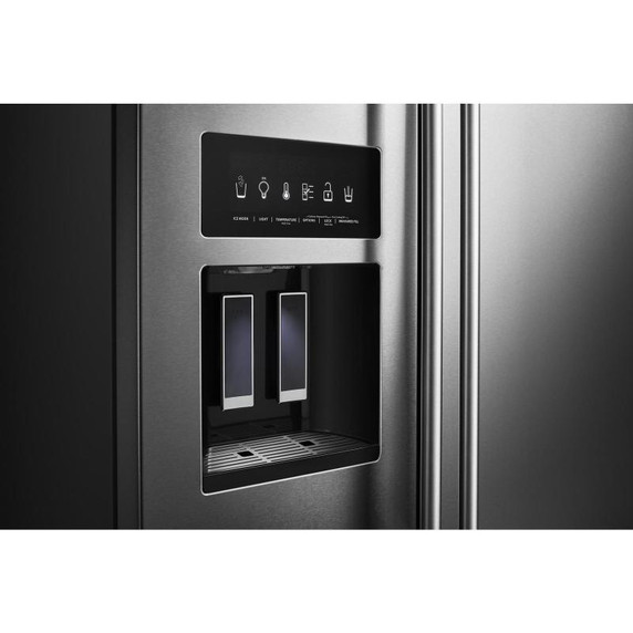 Kitchenaid® 22.6 cu ft. Counter-Depth Side-by-Side Refrigerator with Exterior Ice and Water and PrintShield™ finish KRSC703HPS
