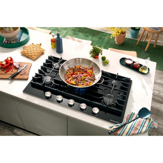 Kitchenaid® 30" Gas-on-Glass Cooktop KCGG530PBL