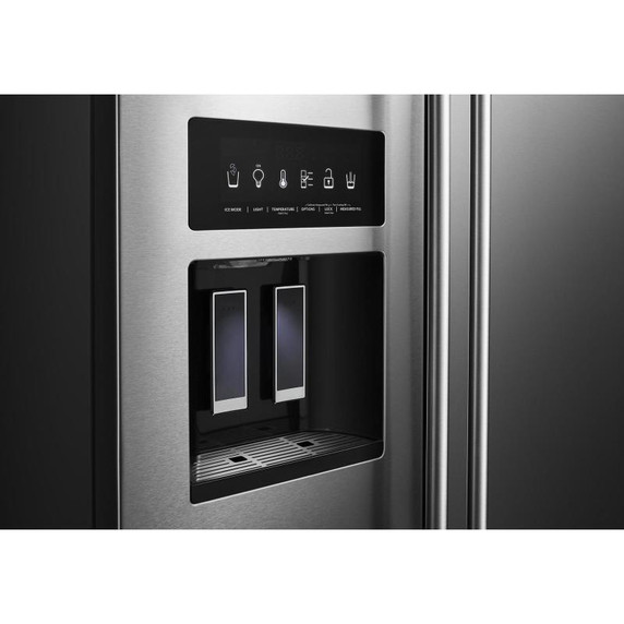 Kitchenaid® 24.8 cu ft. Side-by-Side Refrigerator with Exterior Ice and Water and PrintShield™ finish KRSF705HPS