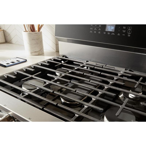 Whirlpool® 30-inch Smart Gas Range with Air Cooking Technology, Steam/Self Cleaning, Rapid Preheat 5.3 CuFt Capacity WFGS7530RW
