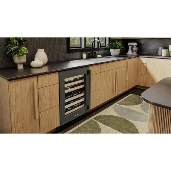 Kitchenaid® 24" Undercounter Wine Cellar with Full-Extension Wood-Front Racks KUWL524SBE