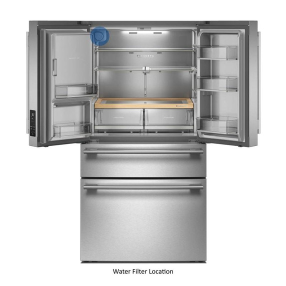 Kitchenaid® 29 cu. ft. French Door Refrigerator with Exterior Water and Ice and FreshChill™ Full-Width Refrigerated Drawer KRMF436SPS