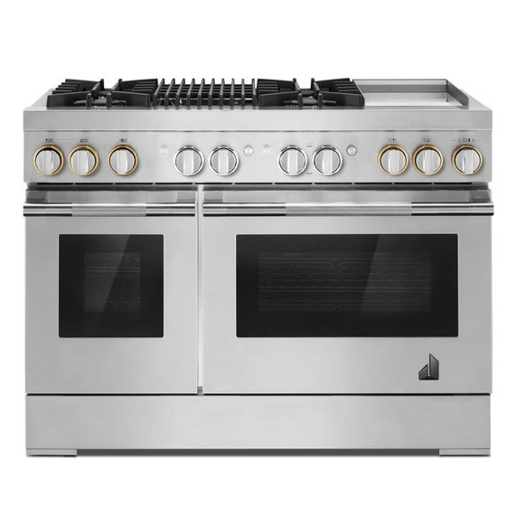 Jennair® RISE™ 48" Dual-Fuel Professional Range with Chrome-Infused Griddle and Gas Grill JDRP748HL