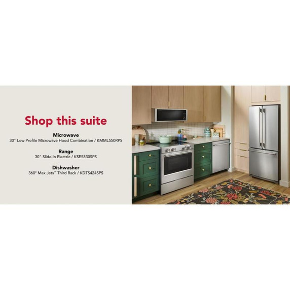 Kitchenaid® 20 cu. Ft. 30-Inch Width Standard Depth French Door Refrigerator with PrintShield® Finish and Interior Dispense KRFF330SPS