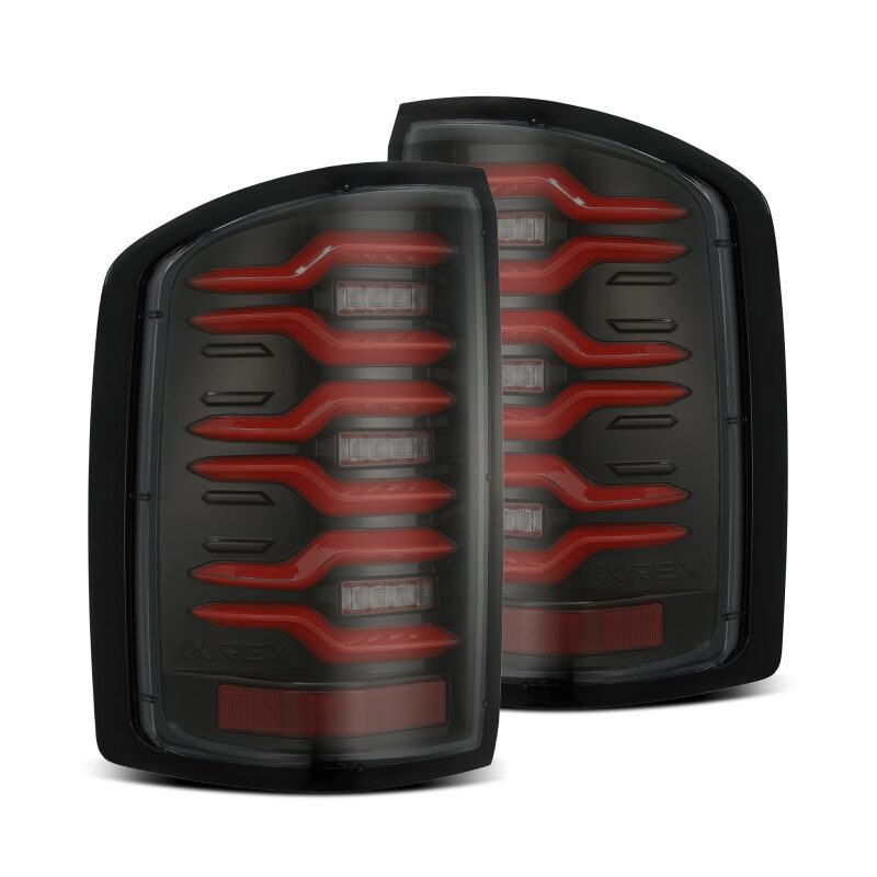 AlphaRex 14-18 GMC Sierra 1500/2500HD/3500HD LUXX-Series LED Tail Lights Blk/Red w/Actv Lgt Seq. Sig - 630050