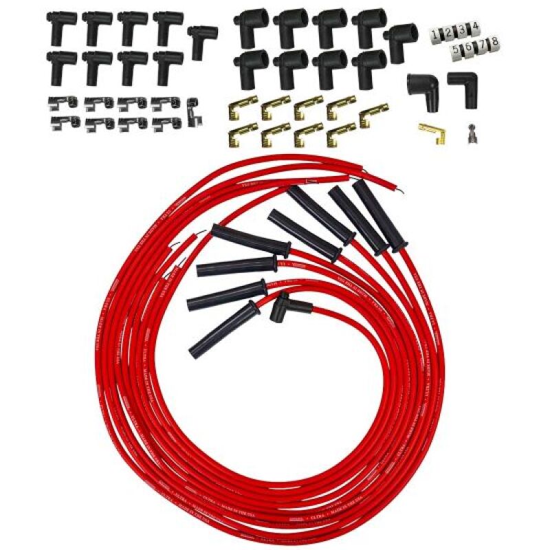Moroso Universal HEI & Non-HEI Style Caps Ultra 350 8mm Multi-Angle Boot Spark Plug Wire Set - Red - 52046