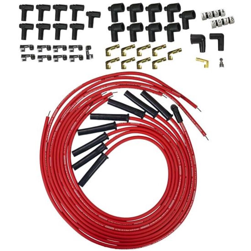 Moroso Universal HEI/Non-HEI Style Caps Ultra 40 8mm Multi-Angle Boot Spark Plug Wire Set - Red - 73764