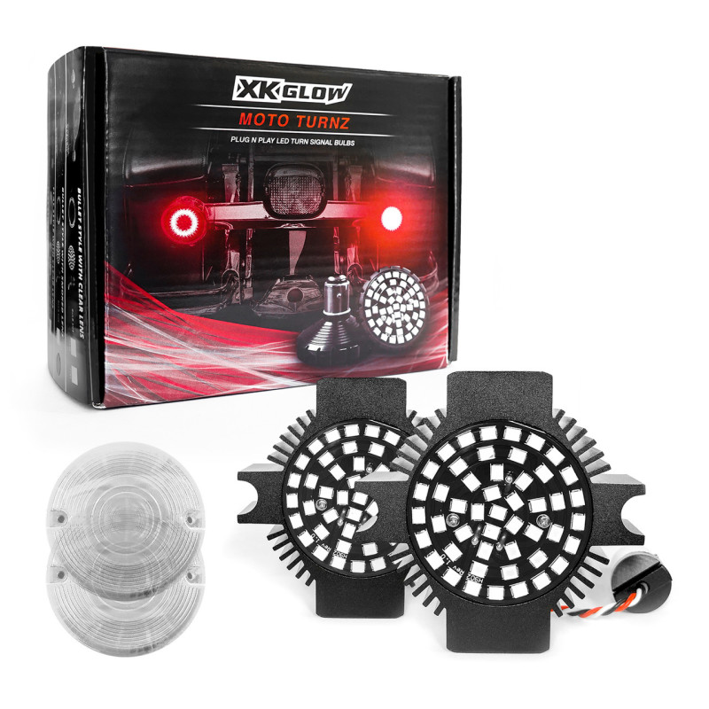 XK Glow Motorcycle Rear LED Turn Signal Kit - 1156 Flat Style Clear Lenses - XK1156F-R-C