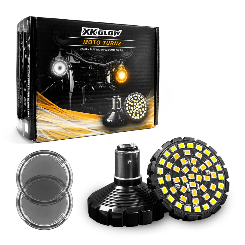 XK Glow Motorcycle Front LED Turn Signal Kit - Bulet Style Smoked Lenses - XK1157B-WA-S