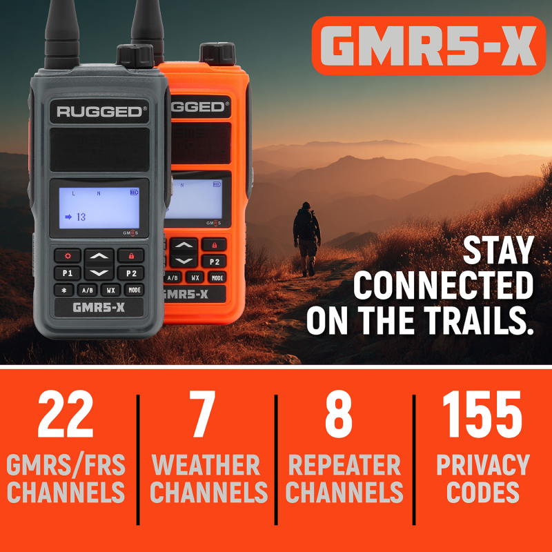 Rugged Radios GMR5-X - 5W GMRS Handheld Radio - Waterproof w/ XL Battery - 2 Pack - Orange - GMR5-X-2-PACK-ORN