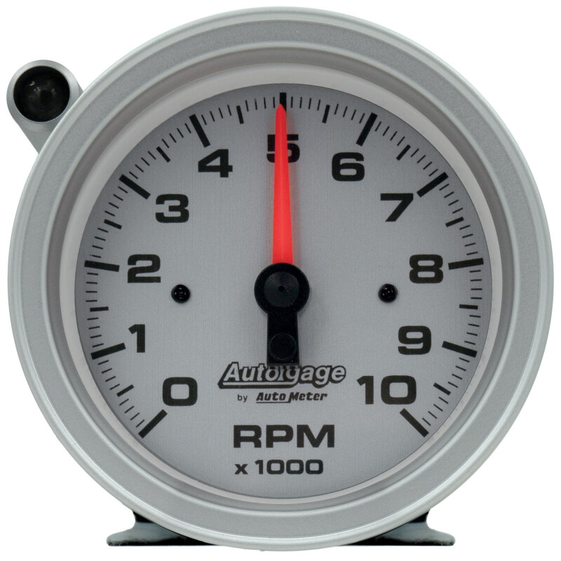 AutoMeter Tachometer Gauge 10K RPM 3 3/4in Pedestal w/Ext. Shift-Light - Silver Dial/Black Case - 233909