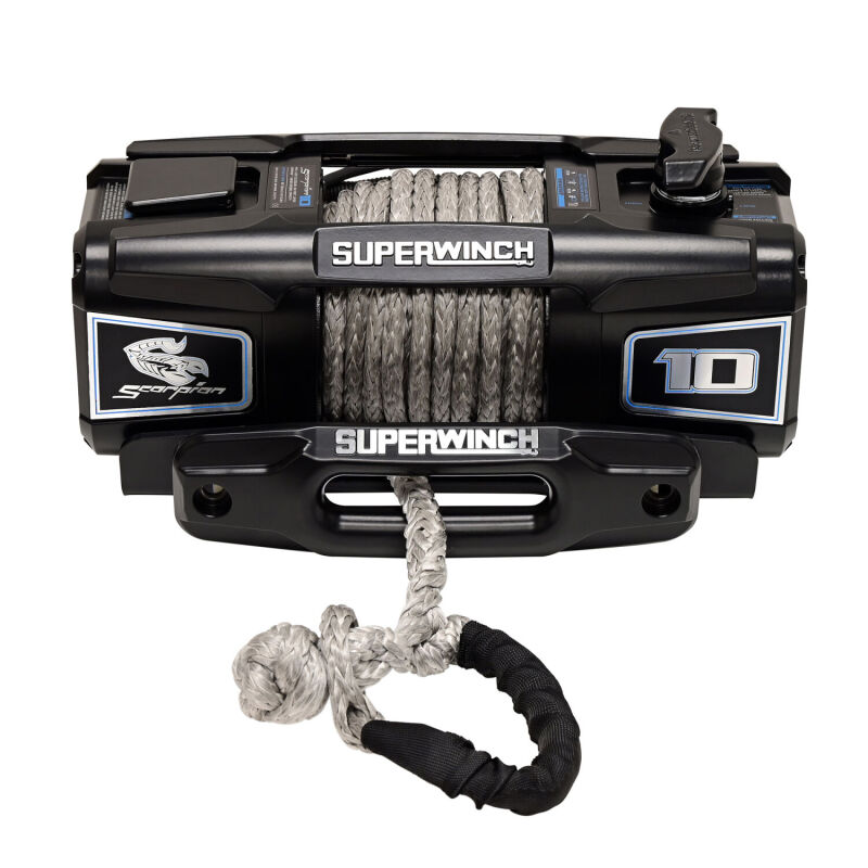 Superwinch 10000 LBS 12V DC 3/8in x 54ft Synthetic Rope Scorpion 10000SR Winch - Black Powdercoat - 1155401