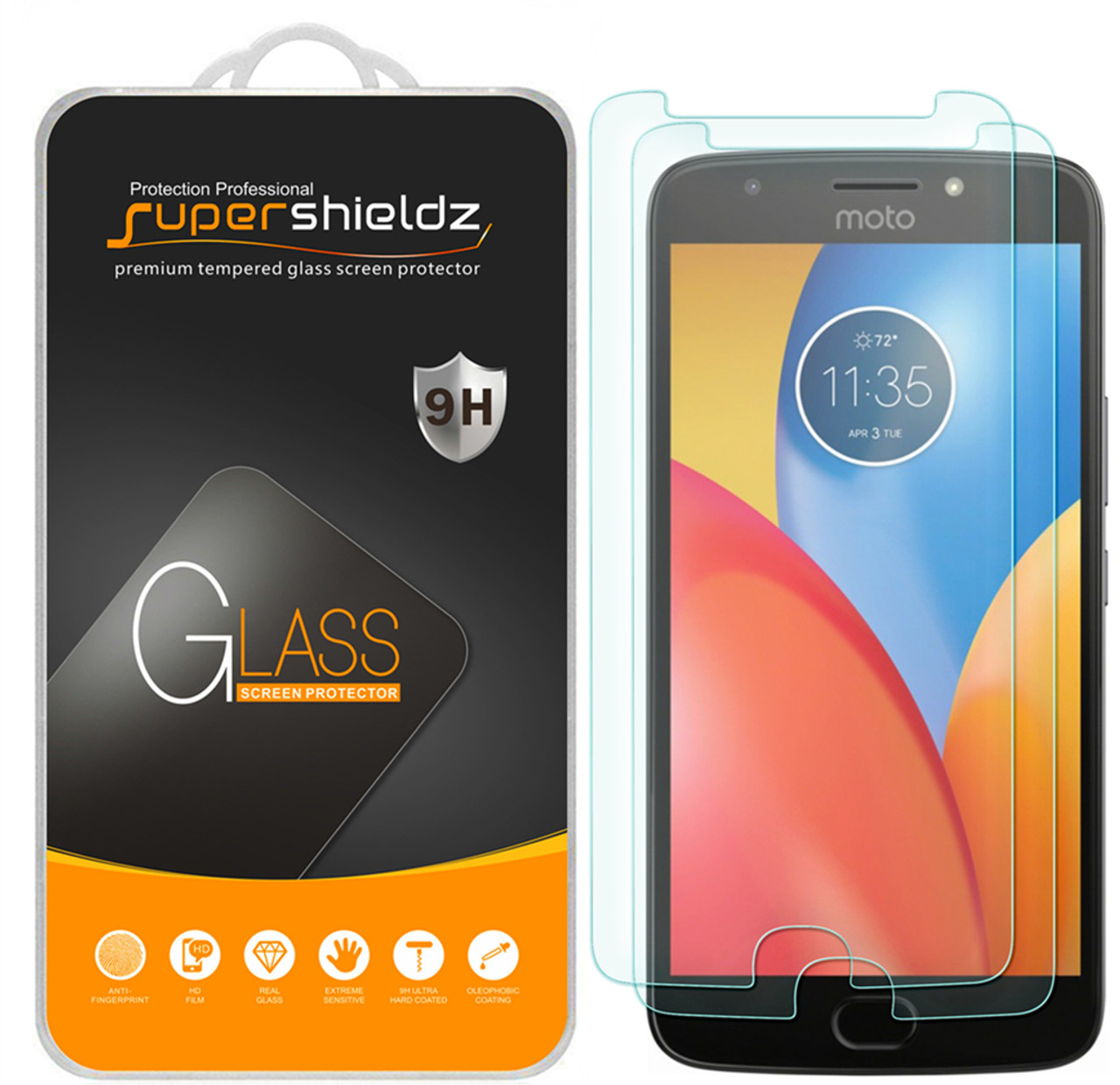 2-Pack] Supershieldz for Motorola E4 Plus / Moto E Plus (4th Generation) Tempered Glass Screen Anti-Scratch, Anti-Fingerprint, Free - Supershieldz