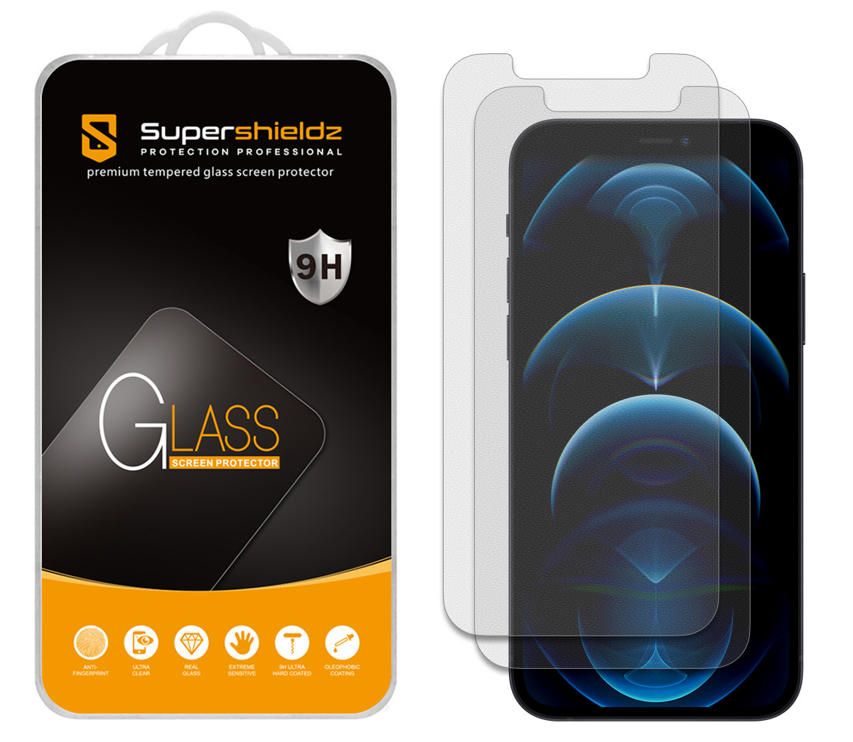 Apple iPhone 12 ブラック 6.1インチ 本体 64GB 2 Pack) Supershieldz 