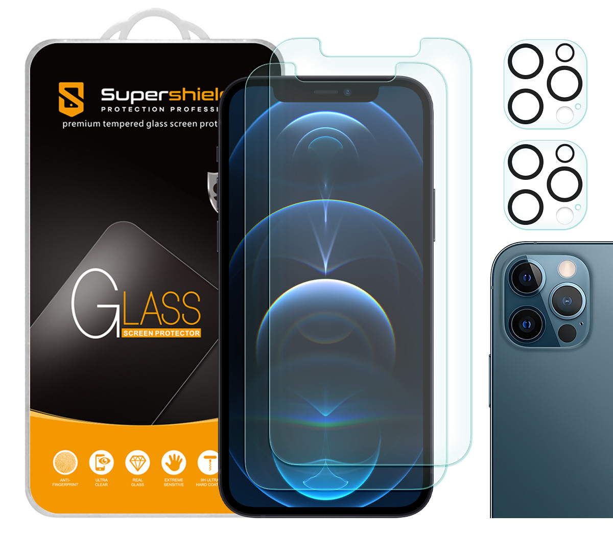 2-Pack] Supershieldz for Apple iPhone 12 Pro (6.1 inch) + Camera