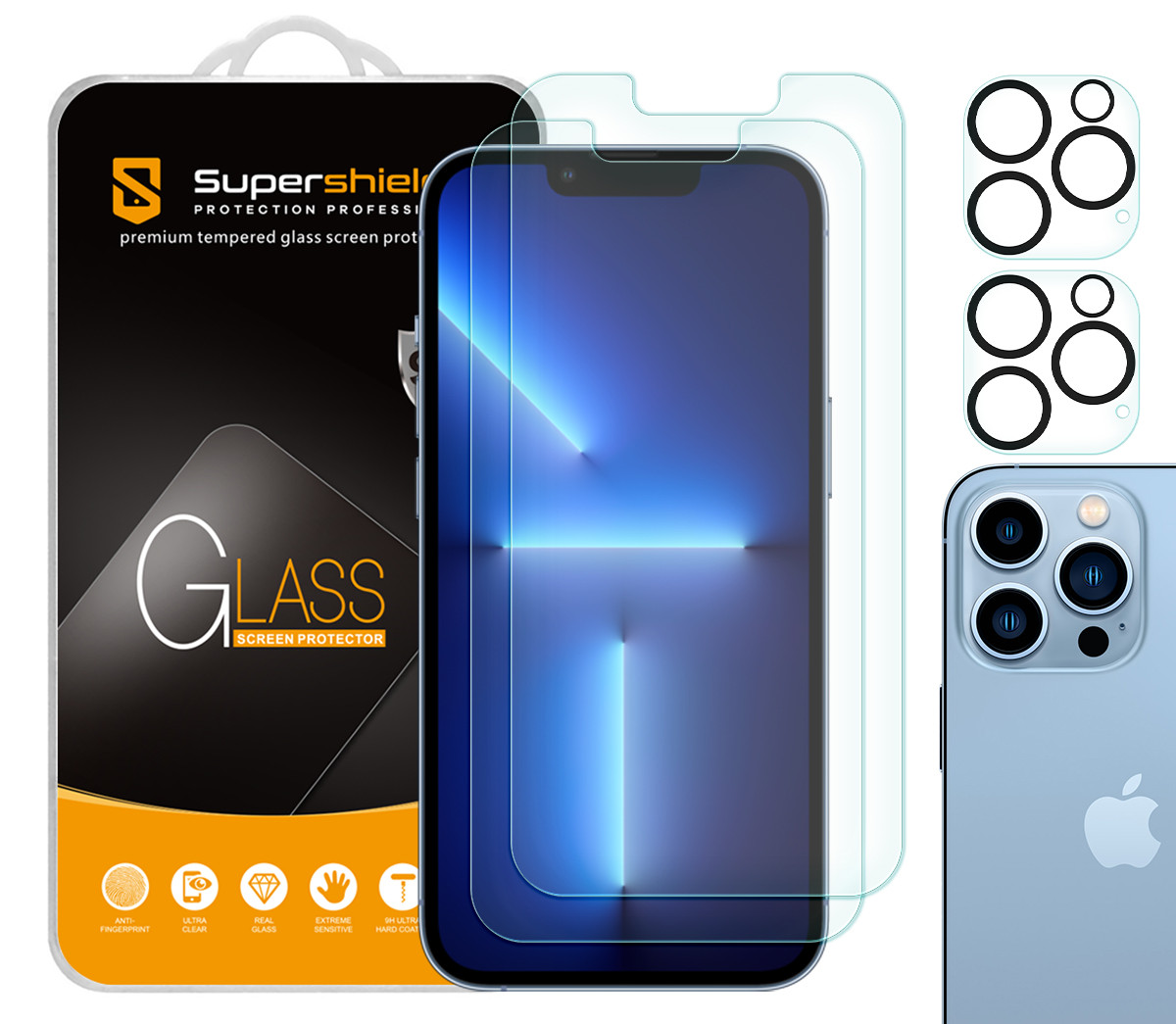 2-Pack] Supershieldz for Apple iPhone 13 Pro (6.1 inch) + Camera 