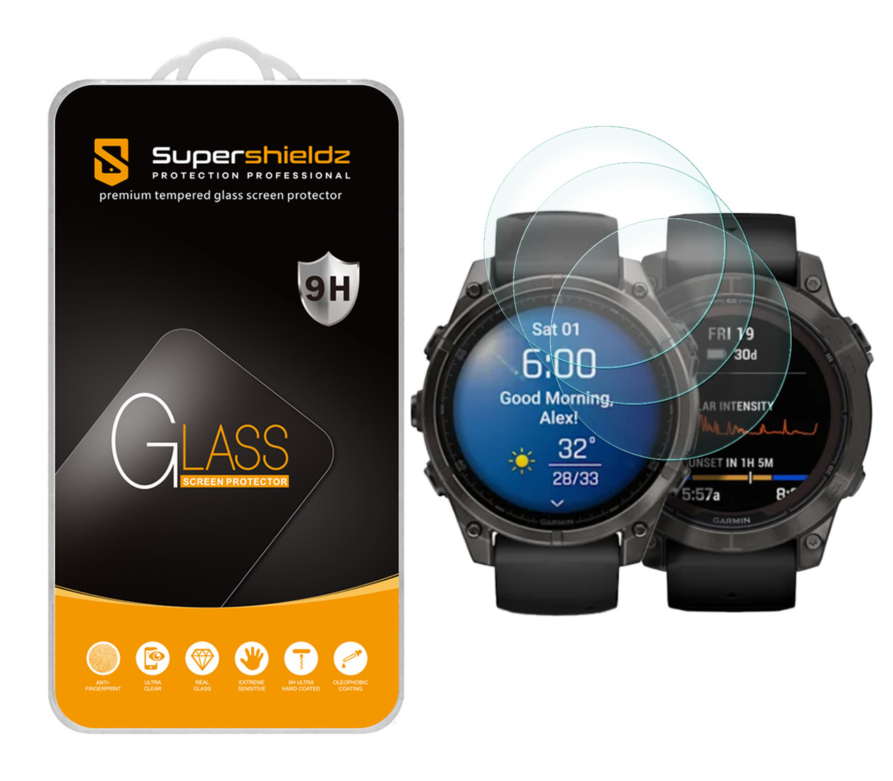 (3 Pack) Supershieldz Tempered Glass Screen Protector for Garmin Fenix 7/7 Pro/Epix Pro 47mm