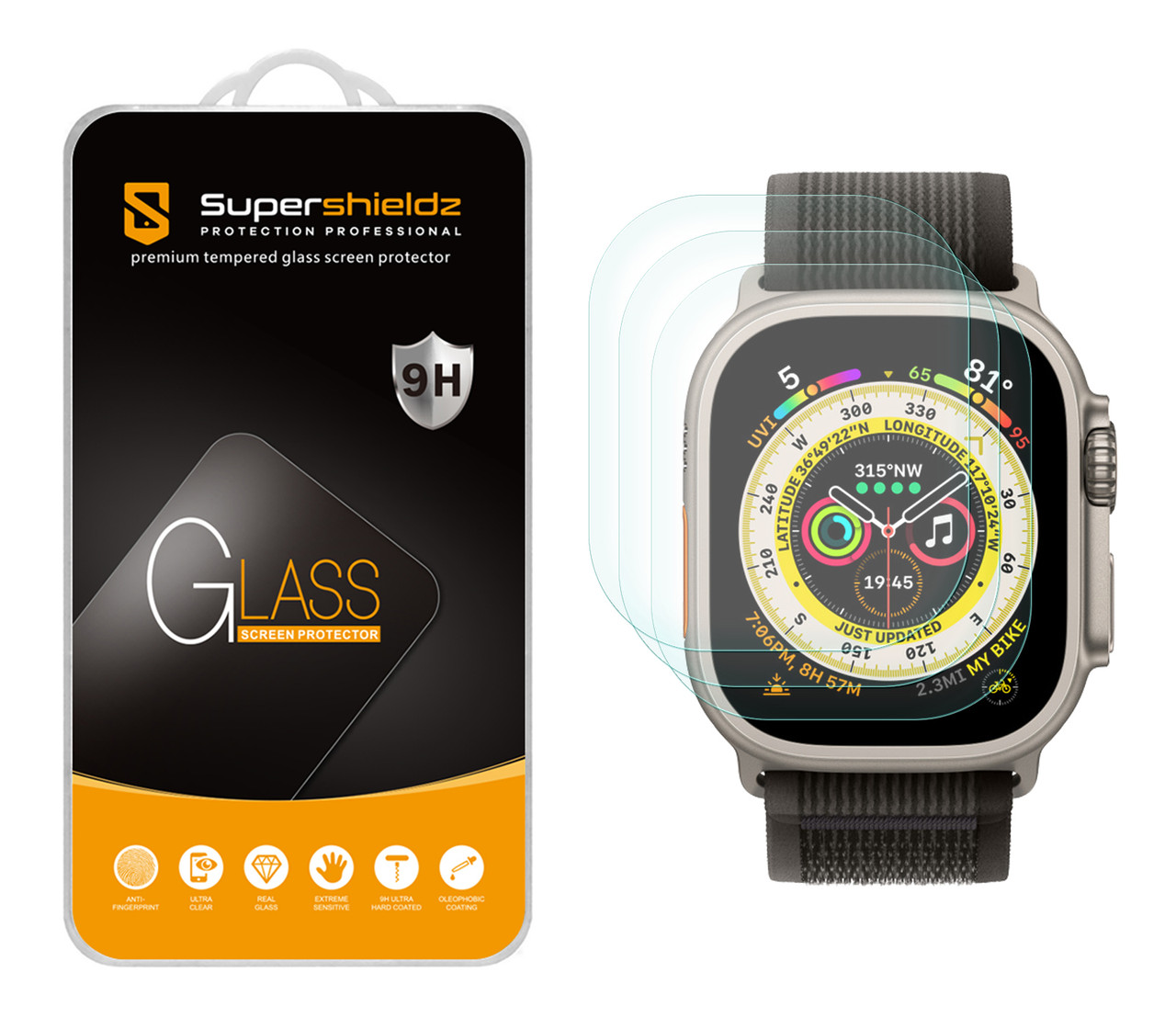 (3 Pack) Supershieldz Designed for Apple Watch Ultra (49mm)/ Apple Watch  Ultra (49mm) Apple Watch Ultra (49mm) Tempered Glass Screen Protector, 