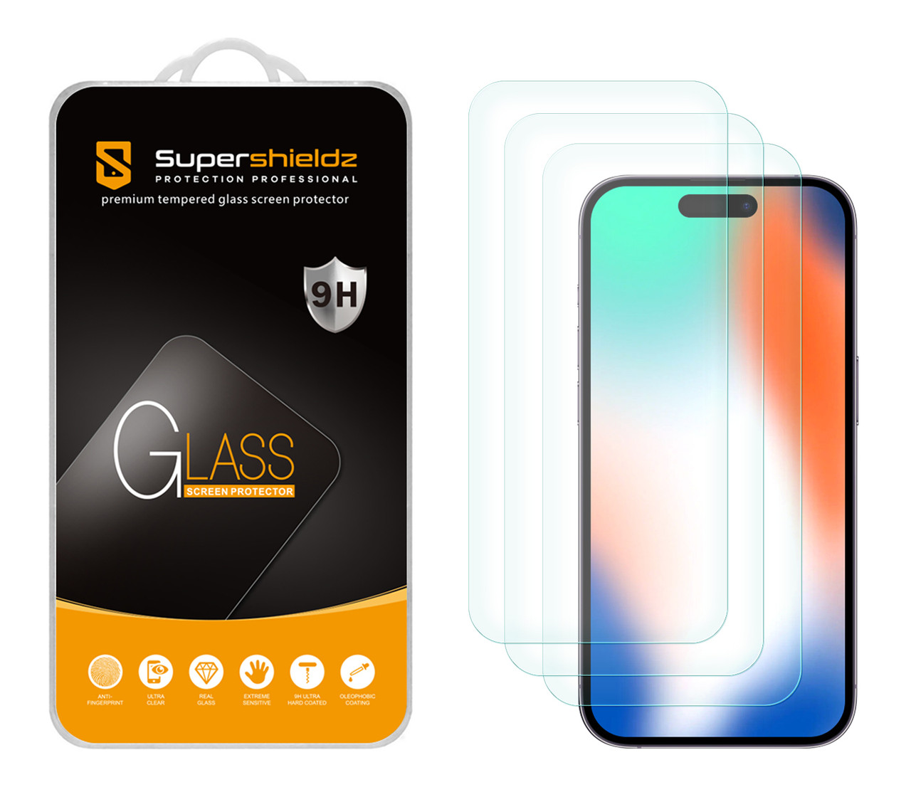 Supershieldz Tempered Glass Screen Protector 3-Pack for iPhone 16 Plus / iPhone 15 Plus - Thumbnail 2