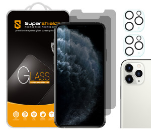 (2 Pack) Supershieldz Designed for Apple iPhone 11 Pro Max (6.5 inch) + Camera Lens Privacy Anti Spy Tempered Glass Screen Protector, Anti Scratch, Bubble Free