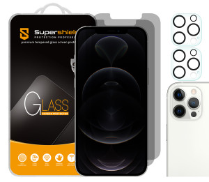 (2 Pack) Supershieldz Designed for Apple iPhone 12 Pro Max (6.7 inch) + Camera Lens Privacy Anti Spy Tempered Glass Screen Protector, Anti Scratch, Bubble Free