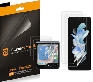 (2 Pack) Supershieldz Designed for Samsung Galaxy Z Flip 5 (2 Main Screen and 2 Front Screen) Screen Protector, High Definition Clear Shield (TPU) (2 Pack) Supershieldz Designed for Samsung Galaxy Z Flip 5 (2 Main Screen and 2 Front Screen) Screen Protector, High Definition Clear Shield (TPU)