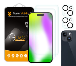 (2 Pack) Supershieldz Designed for iPhone 15 (6.1 inch)+ Camera Lens Tempered Glass Screen Protector, Anti Scratch, Bubble Free