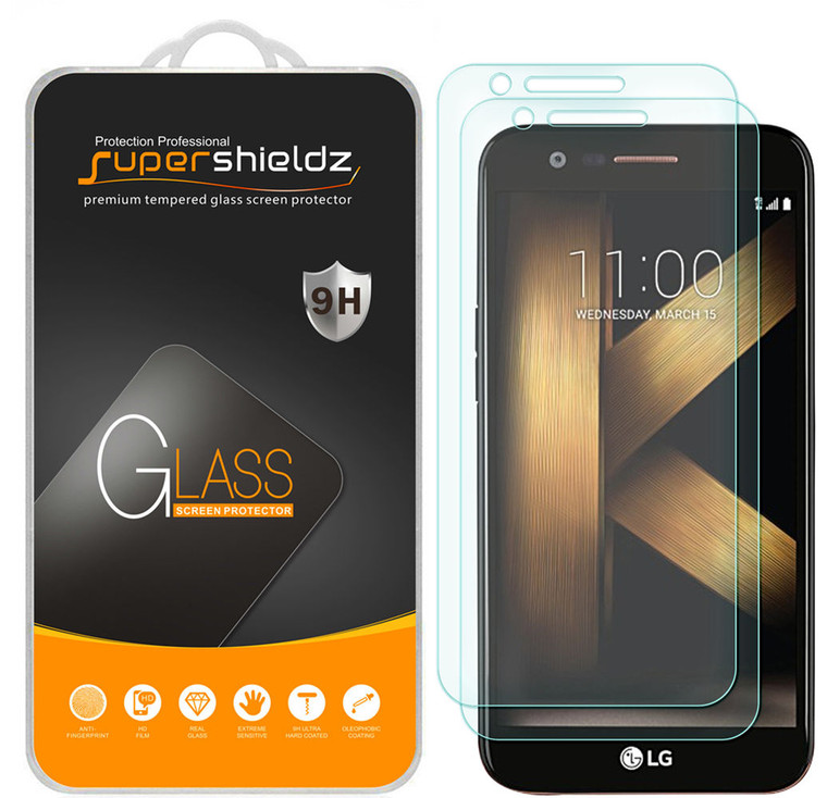 [2-Pack] Supershieldz for LG K10 (2017) Tempered Glass Screen Protector, Anti-Scratch, Anti-Fingerprint, Bubble Free