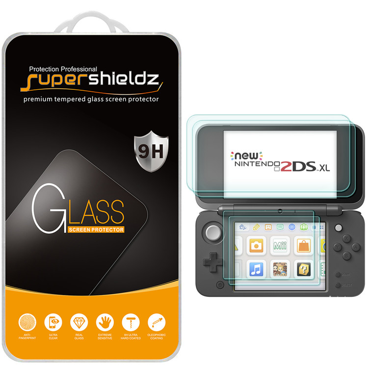 Supershieldz for Nintendo 2DS XL Screen Protector (2x Top Tempered Glass + 2x Bottom PET), Anti-Scratch, Anti-Fingerprint, Bubble Free