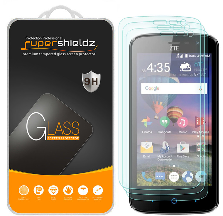 [3-Pack] Supershieldz for ZTE Majesty Pro LTE Tempered Glass Screen Protector, Anti-Scratch, Anti-Fingerprint, Bubble Free