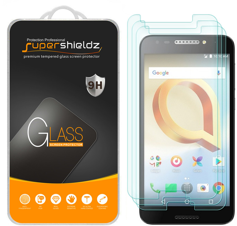 [3-Pack] Supershieldz for Alcatel "A30 Plus" Tempered Glass Screen Protector, Anti-Scratch, Anti-Fingerprint, Bubble Free