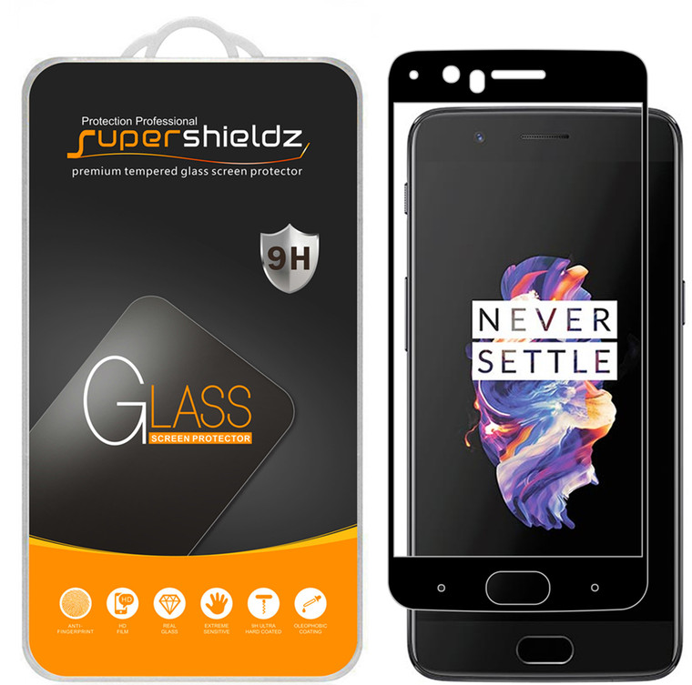 [2-Pack] Supershieldz for OnePlus 5 [Full Screen Coverage] Tempered Glass Screen Protector, Anti-Scratch, Bubble Free (Black)