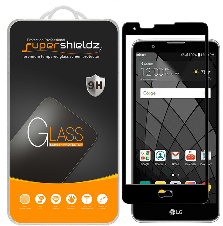 [2-Pack] Supershieldz for LG Stylo 2 Plus [Full Screen Coverage] Tempered Glass Screen Protector, Anti-Scratch, Bubble Free (Black)