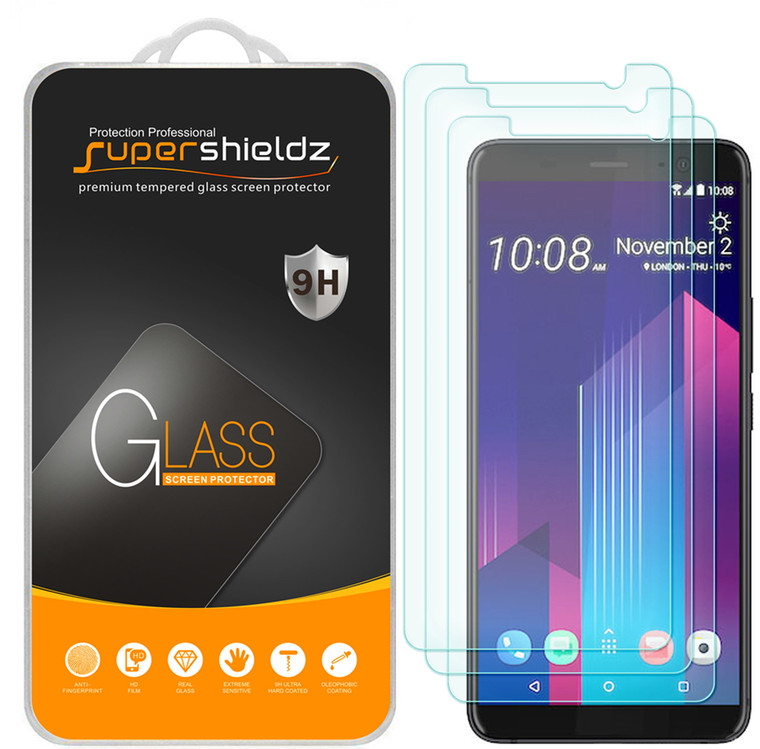 [3-Pack] Supershieldz for HTC U11 Plus / U11+ Tempered Glass Screen Protector, Anti-Scratch, Anti-Fingerprint, Bubble Free