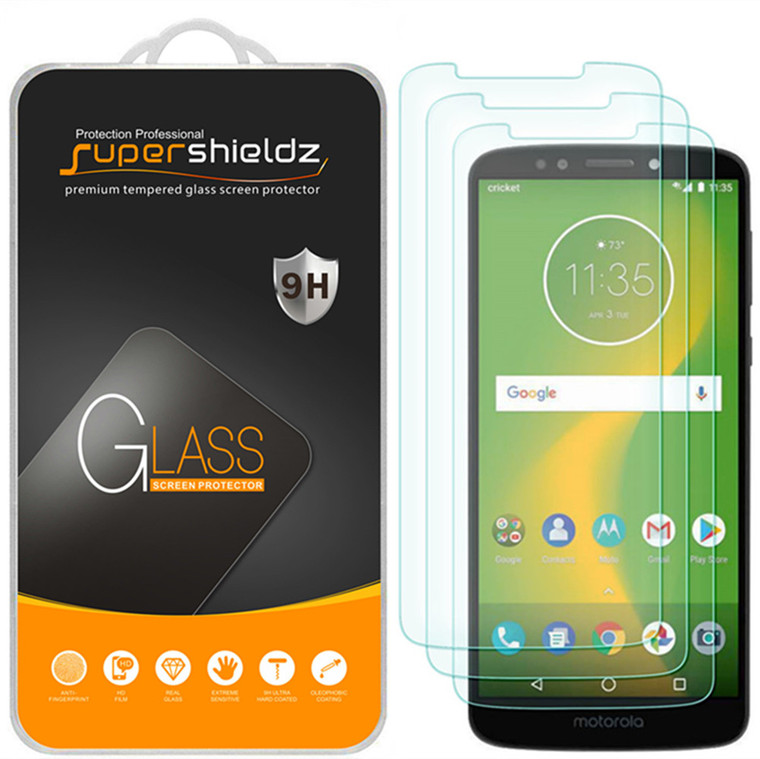 [3-Pack] Supershieldz for Motorola Moto E5 Plus Tempered Glass Screen Protector, Anti-Scratch, Anti-Fingerprint, Bubble Free