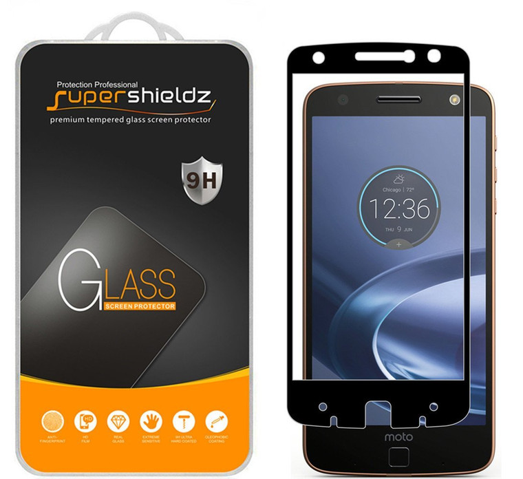 [2-Pack] Supershieldz for Motorola Moto Z Force Droid [Full Screen Coverage] Tempered Glass Screen Protector, Anti-Scratch, Bubble Free (Black)