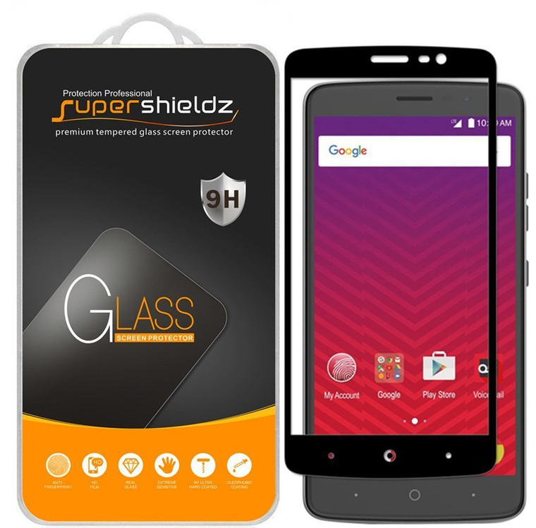 [2-Pack] Supershieldz for ZTE Max XL [Full Screen Coverage] Tempered Glass Screen Protector, Anti-Scratch, Bubble Free (Black)
