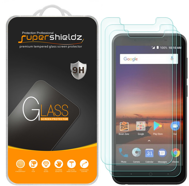 [3-Pack] Supershieldz for ZTE ZFive G LTE/ ZFive C LTE (Z557BL Z558VL) Tempered Glass Screen Protector, Anti-Scratch, Anti-Fingerprint, Bubble Free