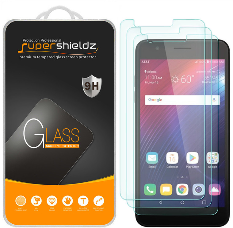 [3-Pack] Supershieldz for LG K10 (2018) Tempered Glass Screen Protector, Anti-Scratch, Anti-Fingerprint, Bubble Free