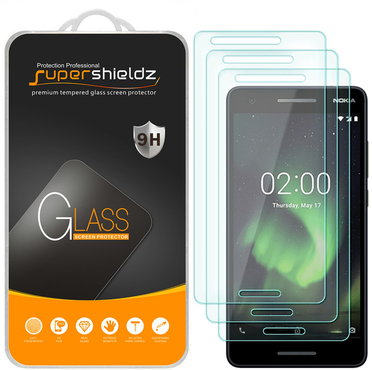 [3-Pack] Supershieldz for Nokia 2 V / 2V / 2.1 Tempered Glass Screen Protector, Anti-Scratch, Anti-Fingerprint, Bubble Free