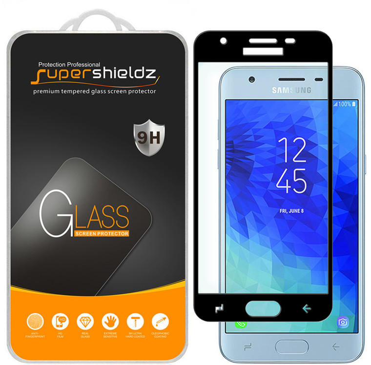 [2-Pack] Supershieldz for Samsung Galaxy J3 (2018) [Full Screen Coverage] Tempered Glass Screen Protector, Anti-Scratch, Bubble Free (Black)