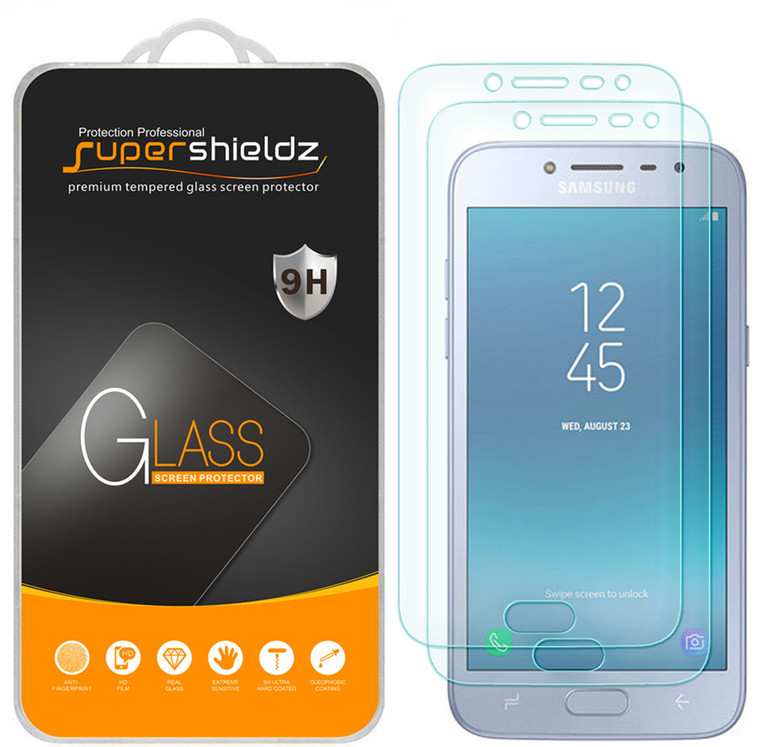 [2-Pack] Supershieldz for Samsung Galaxy J2 Pro (2018) Tempered Glass Screen Protector, Anti-Scratch, Anti-Fingerprint, Bubble Free